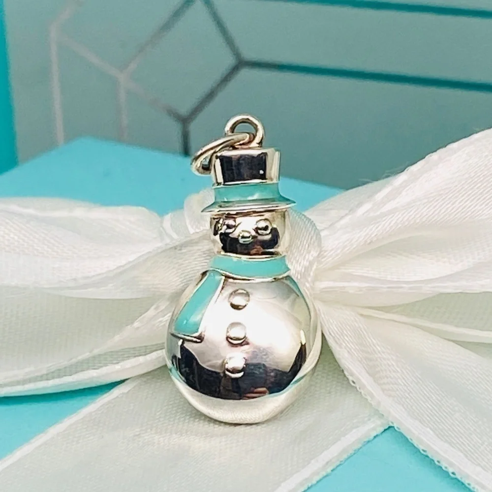 Tiffany & Co Snowman blue enamel scarf charm RARE box pouch 925 NWT